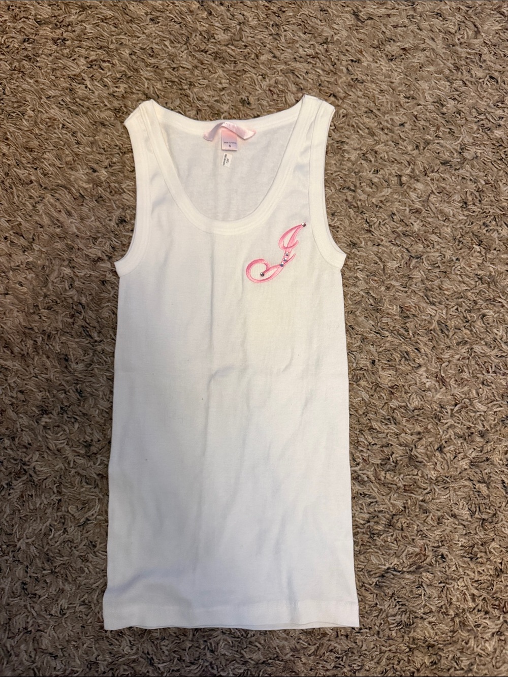 Victoria's Secret White Tank Top with “J”Pink Embroidery
